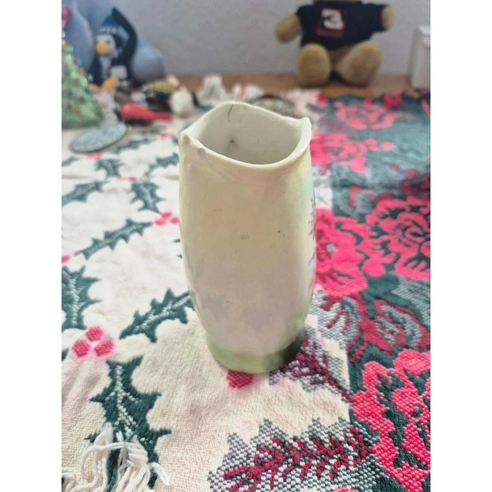 Vintage 1930s Czechoslovakia Ceramic Pitcher Hand Painted Floral Pastoral‎ Scene